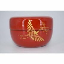 Amazon.co.jp: 茶道具 朱塗 松喰鶴蒔絵 平棗 峰清 作 桐箱入り 茶道 t  