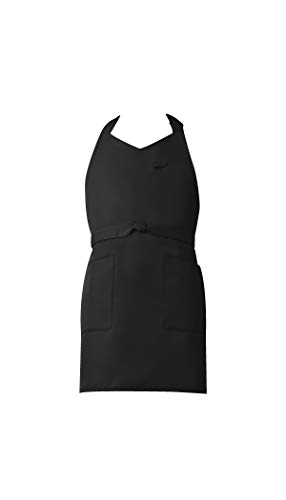 KOEI 日本製 首掛け 胸当てエプロン レディース 丈70p 難燃 制電 光沢 燃えにくい お尻が隠れる スタイリッシュ MN70 (ブラック)