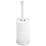 mDesign Metal Free-Standing Toilet Paper Holder with Stainless Steel Tube, Stand with Storage Roller...