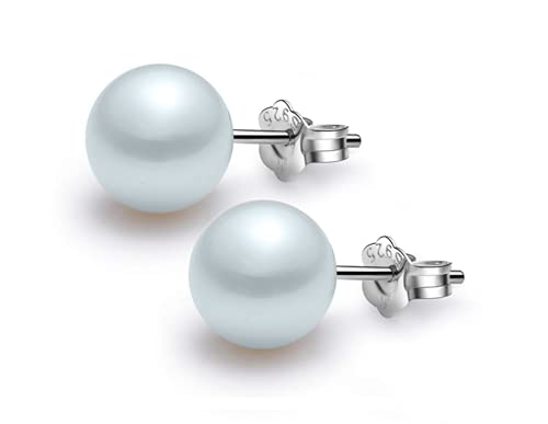 Image of HIGHSPARK 925 Silver Classic Pearl Earrings for Women | 92.5 Sterling Silver & Brilliant Lustre Pearls | Lovely Gift for Women