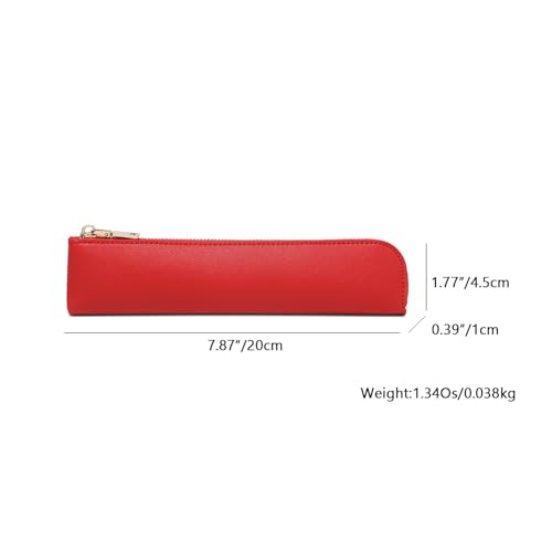 Image of Faux Leather Pencil Case Small Pencil Pouch Slim Pen Case Holder Zipper Bag for School Office(Bright Red)