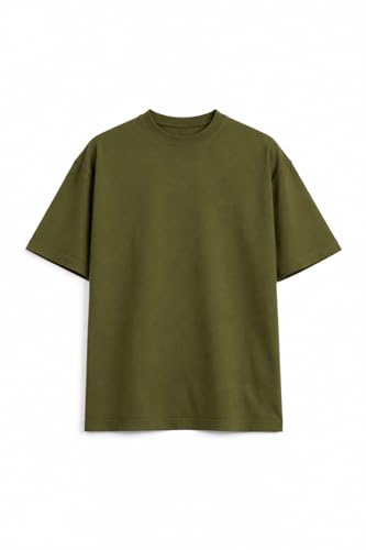 CLUB0019 Oversized Cotton T-Shirt 240 GSM Olive Green - Image 5