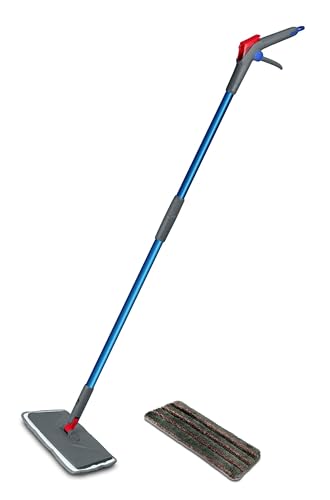 Addis Balai à Franges Go Duo en Microfibre avec poignée de réservoir d'eau intégrée et Tampon de Rechange Mob, Bleu