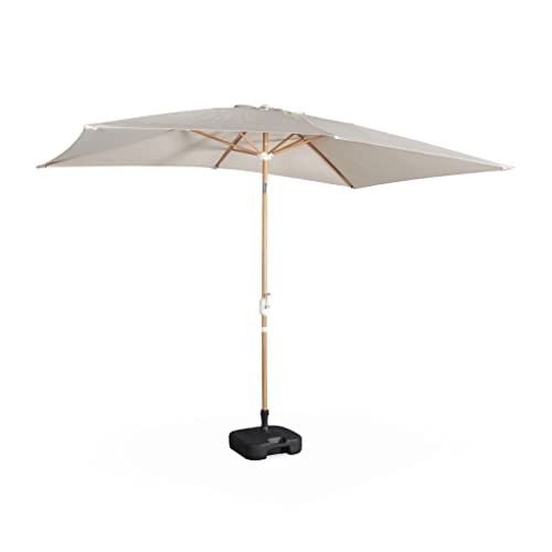 Alice's Garden - Parasol droit sable rectangulaire 2x3m. mât central imitation bois en aluminium orientable et manivelle d'ouverture
