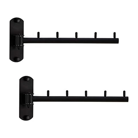 Zivisk Pack of 2 Folding Wall Mounted Clothes Hanger Rack with Swing Arm Stainless Steel Heavy Duty Coat Hook for Bathroom, Bedroom, Laundry Room - Black Cover