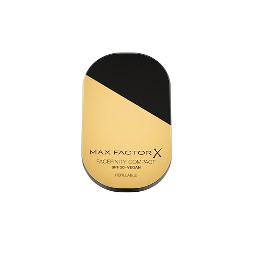 Max Factor Fondotinta Facefinity Compatto, Formula Vegan, Fondotinta dalla Coprenza Modulabile e dal Finish Mat, fino a 24 ore di Tenuta, SPF 20, 005, SAND, 10 g