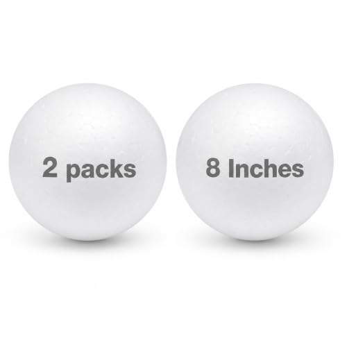 Evershine 2 Pack 8 Inch Craft Foam Ball - White Smooth Craft Foam Polystyrene Balls for DIY Craft and Art School Project