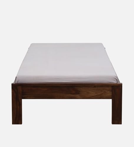 Image of Wood Single Bed Without Storage for Bedroom Home Solid Wood Without Storage Single Palang Cot for Hotels (Single Size, Walnut Finish, 1 Piece)
