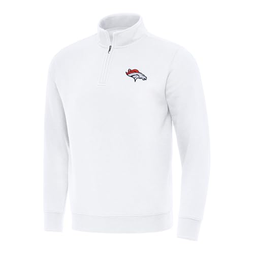 Antigua Men's White Denver Broncos Victory Quarter-Zip Pullover Top