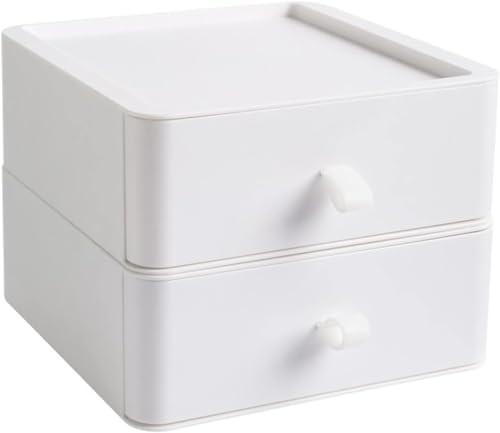 Image of Eono White Storage Box Drawer - Multipurpose Plastic Desktop Stackable Organizer For Student Stationery And Office Supplies (2)