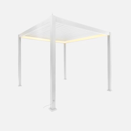 sweeek Pergola bioclimatica 3x3m elettrica in Alluminio con Illuminazione LED, Triomphe 3x3m LED, Bianco, 291x301x250 cm