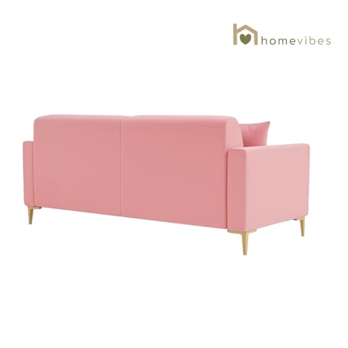 Image of 3 Seater Velum Fabric Sofa Set for Living Room, Modern Design with High Density Foam, Solid Wood Frame, Ergonomic Comfortable Seating for Home & Office (Baby Pink, 3 Seater) | Soft foam comfort, Strong wood frame