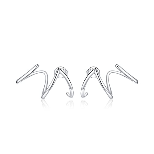 BISAER 925 Sterling Silver Triple Illusion Stud Earrings Double Huggie Hoop Earrings for One Hole Simple Trendy Claw Earring for Women Jewelry Gifts