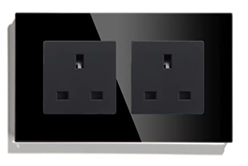 Eazyliv Smart Solutions Tuya SmatLife WiFi Wall Socket UK Outlet Glass Panel Remote Control Works with Amazon Alexa/Google Home (Black, Double Socket)