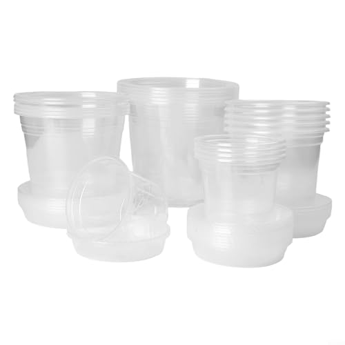 HEBEOT Lot de 20 pots de plantation transparents avec trous de drainage, conteneurs de fleurs en plastique avec soucoupes pour plantes d'intérieur et d'extérieur 10,2 cm, 12,7 cm, 15,2 cm, 17,8