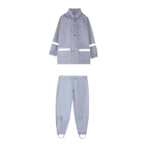 Kids Rain Suit Jacket and Pants Set Reflective Strips with Adjustable Hood for Boys Girls Outdoor Waterproof Rainwear