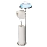 WAYDELI Toilet Paper Holder with Shelf, Freestanding Toilet Paper Holder, Toilet Roll Holder with Storage Space for 4 Extra Toilet Paper Rolls (Brushed Nickel)
