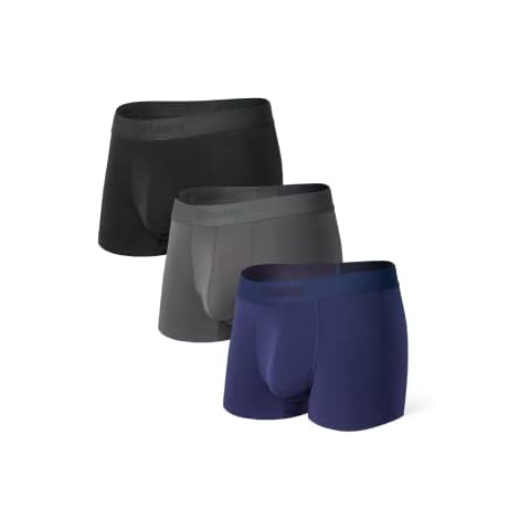 Separatec Men's Boxer Shorts 2.0 Breathable Fitted Boxer Bamboo Rayon Trunks Dual Pouch 3 Pack (M, Dark Blue+Black+Dark Grey) Cover