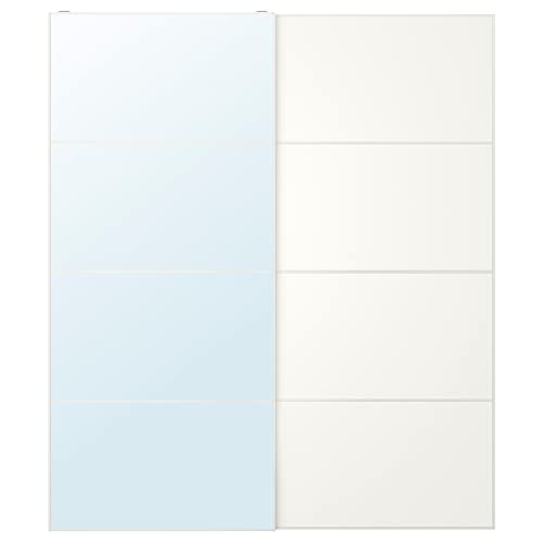MEHAMN/AULI - Par de puertas correderas de cristal espejo/doble cara blanca, 200 x 236 cm
