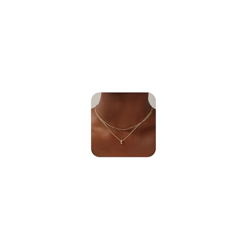 Yoosteel Gold Plated Layered Initial Necklace for Women 14K T Pendant Adjustable Chain Classic Design