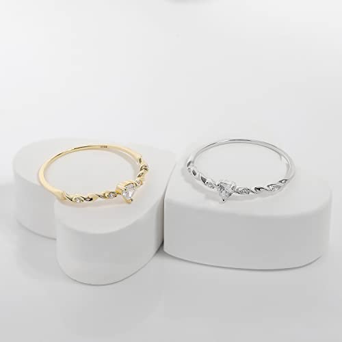 Meisss Tiny Heart Ring Stacking Dainty Cute Ring Sterling Silver Minimalist Ring Friendship Matching Stackable Diamond Gold Ring (Silver, 5.25) #TOP2