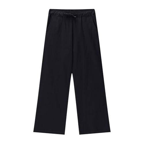 Kids Straight Leg Pants Boys Girls Solid Color School Twill Trousers Elastic Waist Casual Pants (Black, 10-11 Years)3