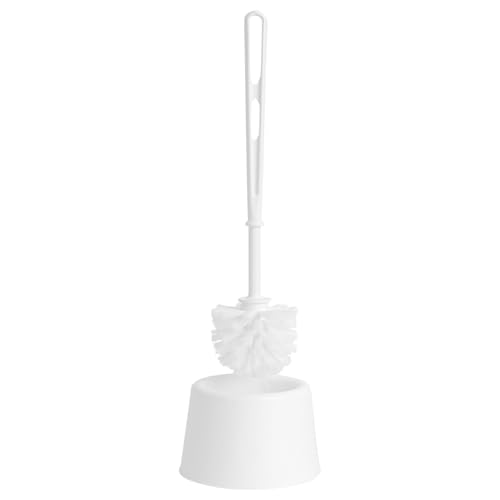 White Toilet Brush Set With Holder Strong Plastic Handle With Deep Cleaner Bristles (1)