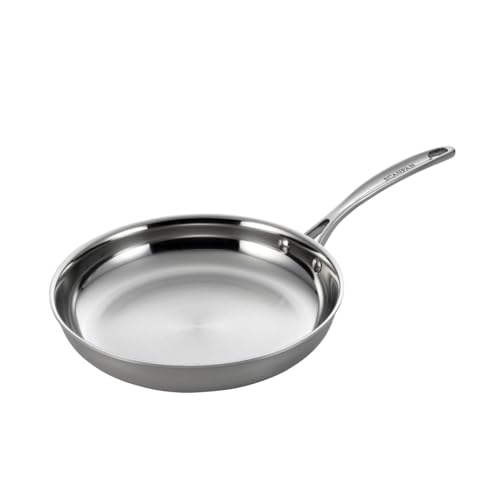 Scanpan Fusion 5 Stainless Steel 10 1/4 inch Fry Pan – Aluminum Core, Measuring Units, Drip-Free Rim, 18/10 Steel Interior, Oven Safe 480°F, All Cooktops, Induction, Silver