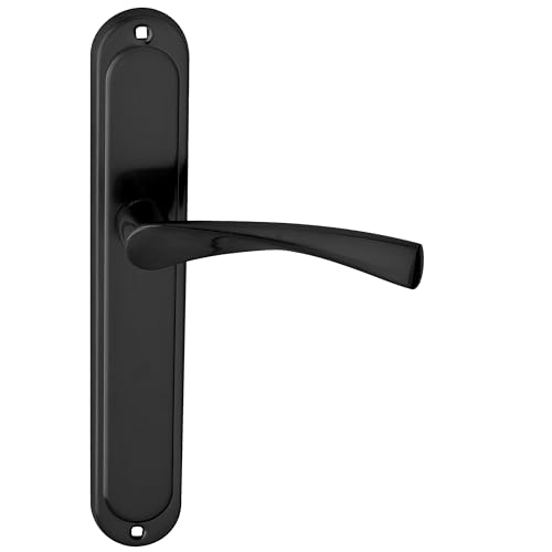 domino Türgriff Blind Drückergarnitur Langschildgarnitur Türklinke für Zimmertür, Bürotür, Kellertür & Innentür L-Form Türbeschläge aus Aluminium schwarz Türdrückergarnitur ROMANA BLACK