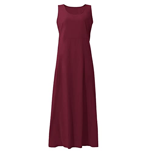 Plus Size Cotton Linen Summer Dresses for Curvy Women 2025 Sleeveless Maxi Vacation Beach Sundresses with Pockets