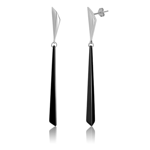 Meissa - Boucles d'oreilles pendantes en argent sterling Meissa pour femmes Boucles d'oreilles géométriques Longues boucles d'oreilles en or avec chaîne hypoallergénique (c_Argent)