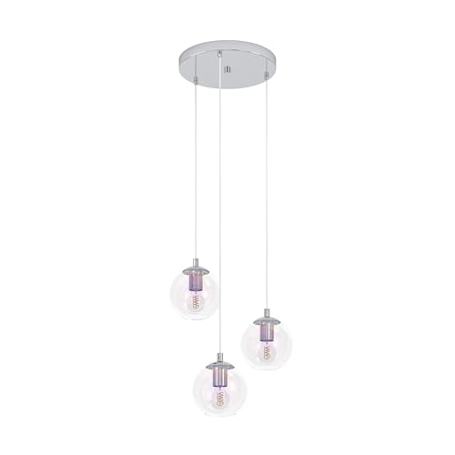 Plafonnier suspendu à 3 lampes Ariscani 2, lustre en métal chrome et verre