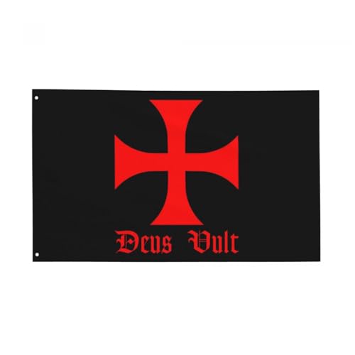 Crusader Flag 3x5 ft – Deus Vult Knights Templar Flag with Jerusalem Cross – Double Stitched Polyester Banner with Brass Grommets – Fade Resistant