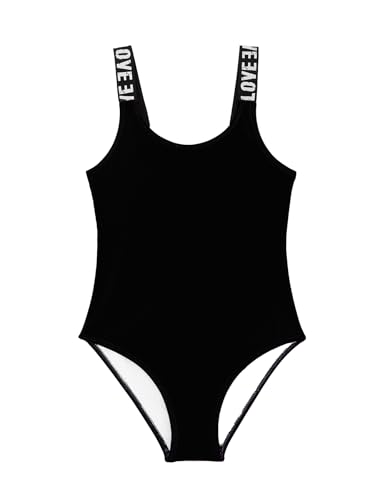 SERENYOU Mädchen Einteiliger Badeanzug Sommer Bademode Verstellbare Schultergurte Schwimmanzug Schwarz 128-134 Größe 7-8