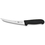 Victorinox Fibrox Ausbeinmesser, Scharfes Küchenmesser für Fleisch und Fisch, 15 cm, Gebogene Klinge, Flexibel, Rostfreier Stahl, Schwarz
