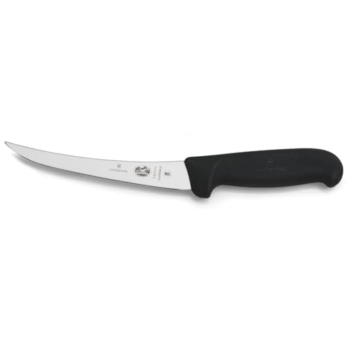 Victorinox Fibrox Ausbeinmesser, Scharfes Küchenmesser für Fleisch und Fisch, 15 cm, Gebogene Klinge, Flexibel, Rostfreier Stahl, Schwarz
