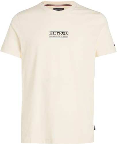 Tommy Hilfiger Camiseta de Manga Corta para Hombre Cuello Redondo, Blanco (Calico), L