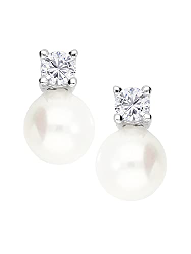 My Gold Perlen Ohrstecker Stecker Ohrringe Echtes Sterlingsilber 925 Silber Zirkonia Perle Klein 10mm x 6mm Brautschmuck Dainty V0013074 Cover