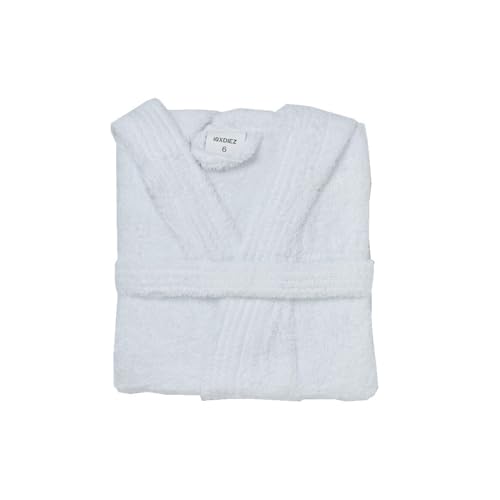 10XDIEZ Albornoz de Ducha Infantil para niño y niña 100% Algodón de Rizo (Rizo Blanco - 14 años)