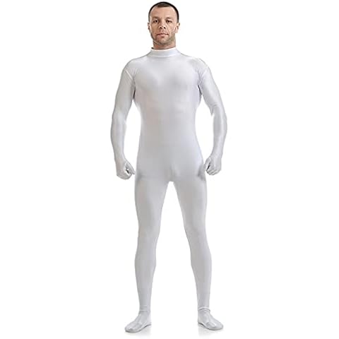 MODRYER Second Skin Bodysuit Unisex All Including Headless Tights Halloween Fantasy Dress Zentai Solid Colour Lycra Stage Performance Combination, White-Adults/M 155~165 cm Cover