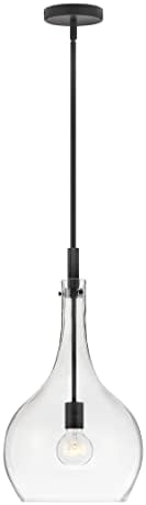Hinkley Ziggy 4457BK-CL Medium Teardrop Pendant Light, Adjustable Stem for Customize Height from Even or Sloped Ceilings, Black and Clear Glass Shade