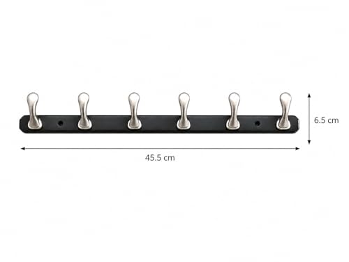 Image of ELUVIA Zinc Alloy 6 Pin Wall Hooks for Hanging Cloth and Towel Hangers for Wall Hook,Hook Rail Home Bathroom Kitchen & Bedroom (Pack of 1, Silver Black, 6 Hook)