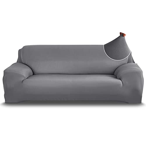 Funda Sofa 3 Plazas, Fundas para Sofa de Alta Elasticidad, Cubre Sofa, Protector de Sofá Ajustable de 1 Pieza, Fundas Decorativas para Sofás de Tejido Spandex de Poliéster Lavable(3 Plazas, T2 Gris)