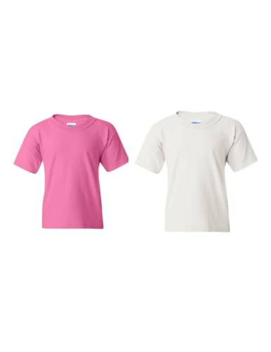 Gildan Youth Heavy Cotton 2-Pack Shirt G500B Azalea/White
