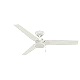 Hunter Fan Company 59263 Cassius 52 Inch 3 Blade 3 Speed Wooden Indoor/Outdoor Ceiling Fan with Pull Chain Control, Light Stripe, 52', Fresh White Finish
