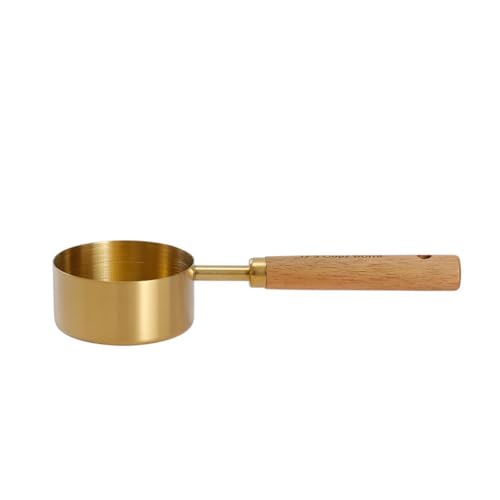 Juego de 4 tazas y cucharas medidoras de acero inoxidable chapadas en oro, mango de madera de acacia, cucharas de pesaje de precisión, café, leche en polvo (dorado, taza medidora de 80 ml)