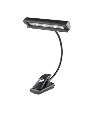 K&M 12248 Lampada per leggio musicale Concert Light nero - paralume di 15 cm - con clip, collo di cigno, 6 LED, sacca da tarporto inclusa