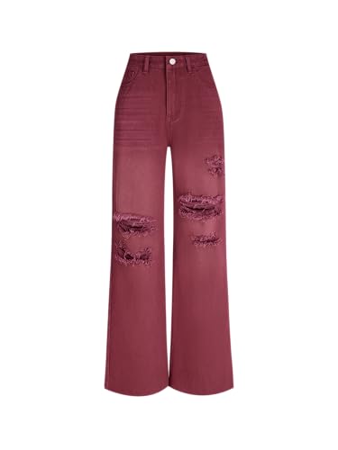 Image of CIDER Women's Ripped Jeans High Waisted Distressed Baggy Pants | Straight Wide Leg, Denim Pants