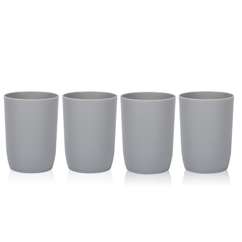 Topsky Lot de 4 gobelets plastique, gobelet a dent, lavables lave-vaisselle pour, tasse à eau réutilisable pour voyage, camping (Gris, 280 ml)