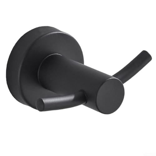 Yuanpgky Gancho de pared doble de acero inoxidable para llaves, toallas y con para una fácil instalación, diseño moderno para baño, cocina y organización de dormitorio (negro)